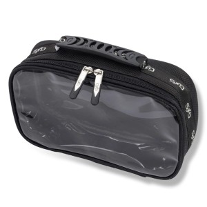 Schwarzes Glamseries Glamtraveler Pouch Taschen Inlay mit transparentem Deckel, Doppelreißverschluss und Silikongriff.