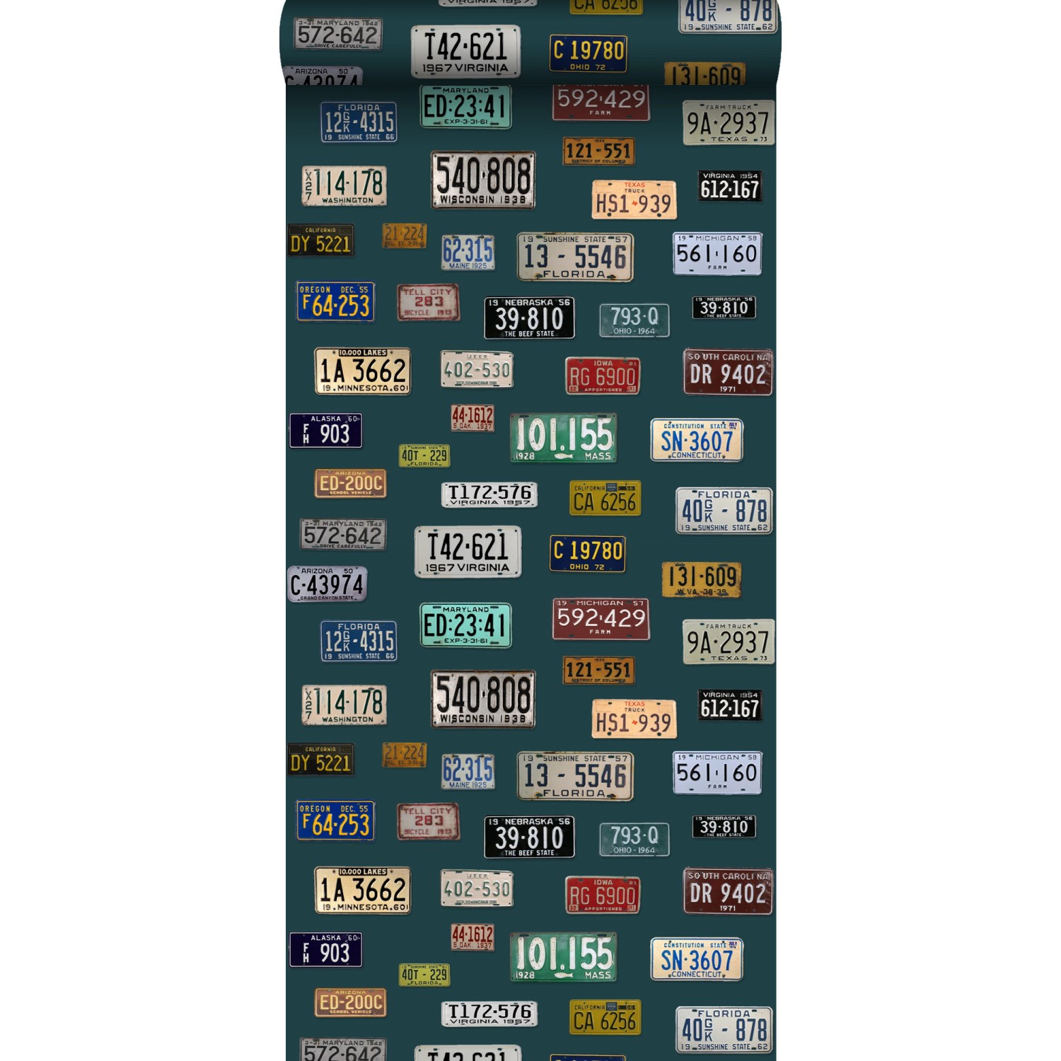 ESTAhome XXL-Vliestapete Nummernschilder im Vintage-Look Petrolblau 50 x 90 günstig online kaufen