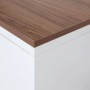 Detailansicht: Weiße MCW Kommode L84-3 mit Holz-Optik Platte. Schubladenkommode für Wohnraum.