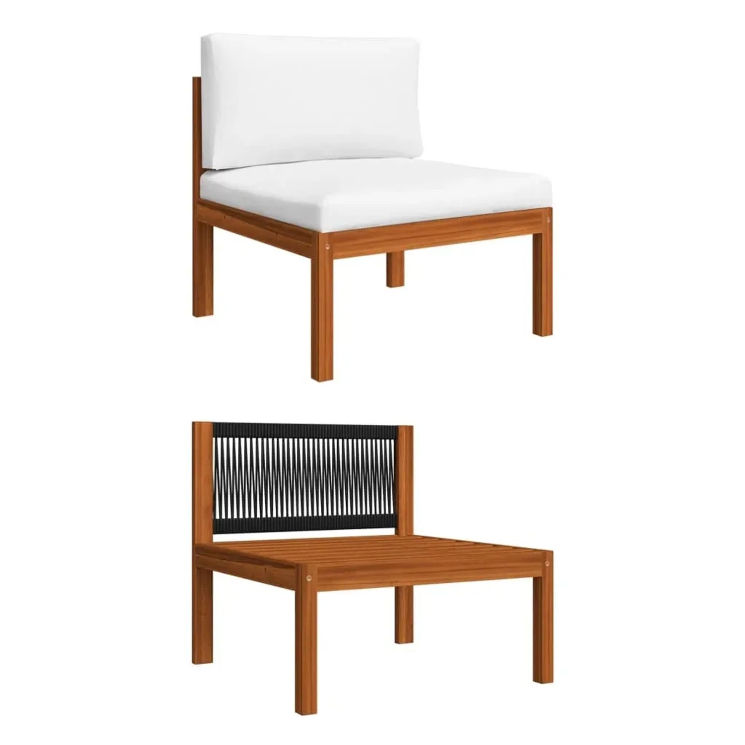 vidaXL Garten-Lounge-Set, 7-teilig, Akazienholz, cremefarbene Kissen, mit Seilrückenlehne.