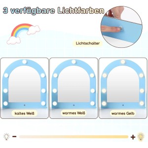 Costway Eck Schminktisch Kinder mit Beleuchtung & 3 Led-Spiegel