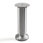 SOTECH Möbelfuß ALPHA aus gebürstetem Aluminium, 150 mm hoch, mit runder Montageplatte und Bodengleiter.