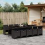 Schwarze 11-tlg. vidaXL Garten-Essgruppe aus Polyrattan mit Kissen. Gartenmöbel-Set mit Tisch und Stühlen.