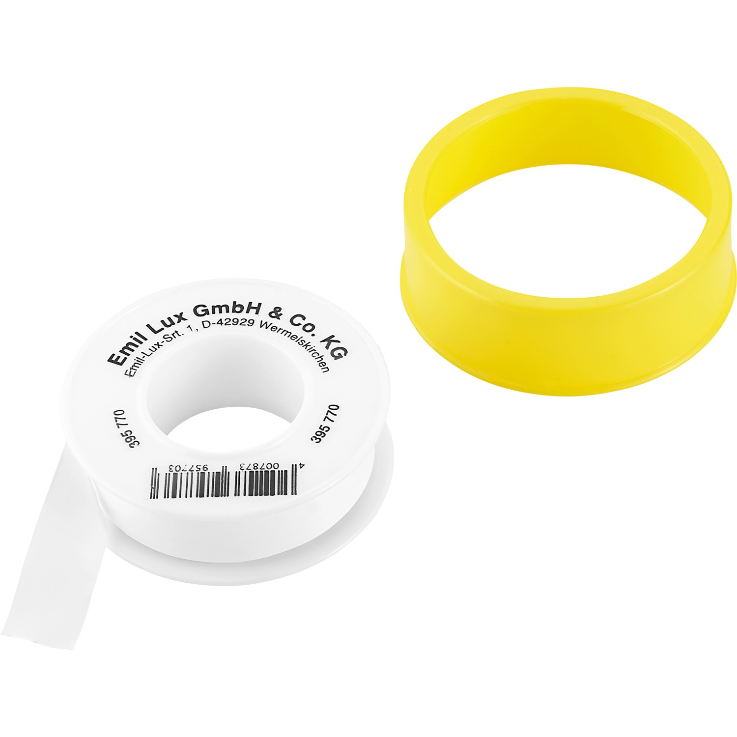 Gewindedichtband (Teflonband) 0,1mm x 12mm x 12m auf Rolle, weiß, mit gelber Spule.
