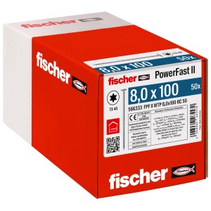 Fischer PowerFast II Holzschrauben 8x100 mm, 50 Stück im Karton.