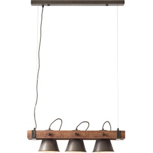 Brilliant Pendelleuchte Plow, 3-flammig, schwarz, Stahl/Holz. Hängelampe mit drei Leuchten.