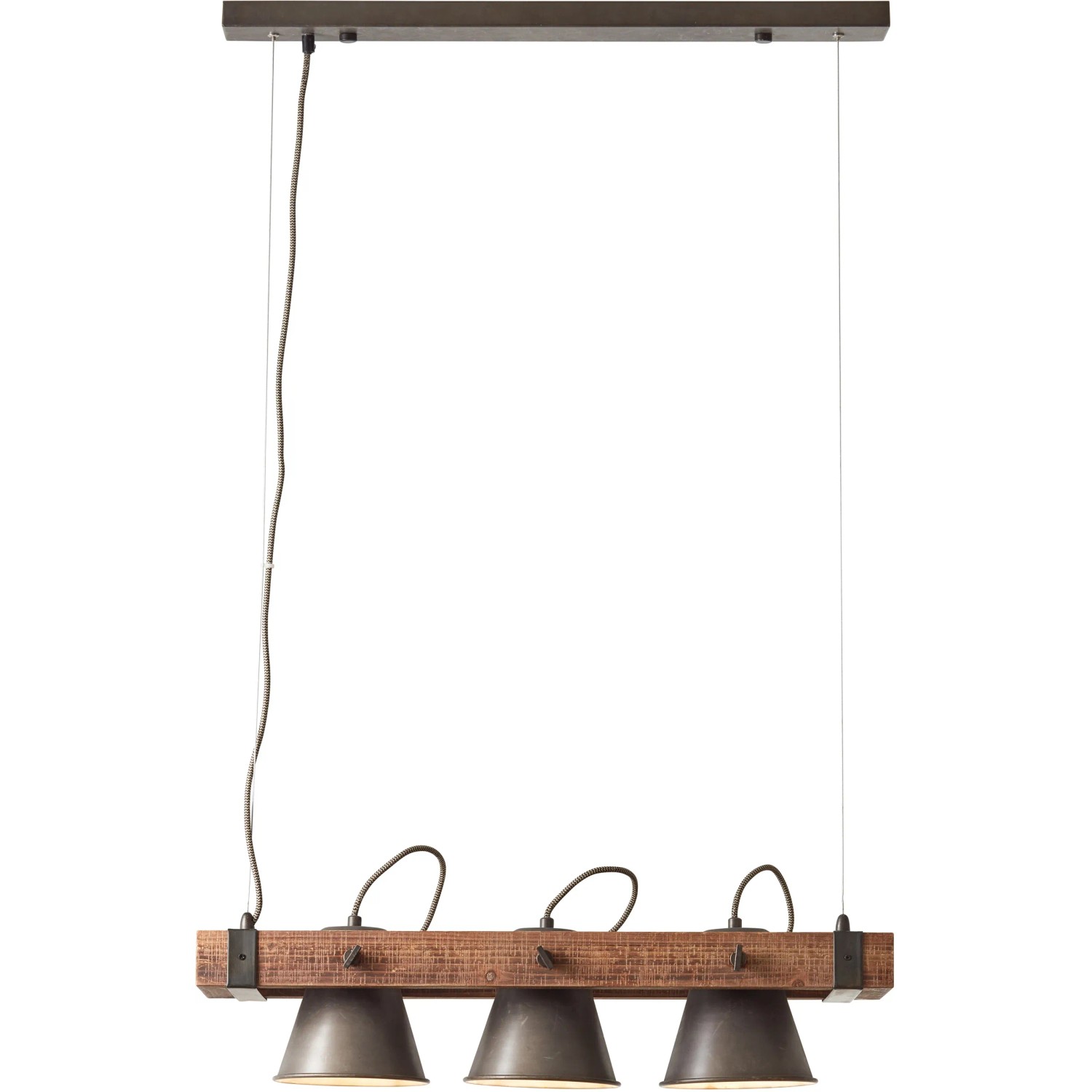 Brilliant Pendelleuchte Plow, 3-flammig, schwarz, Stahl/Holz. Hängelampe mit drei Leuchten.