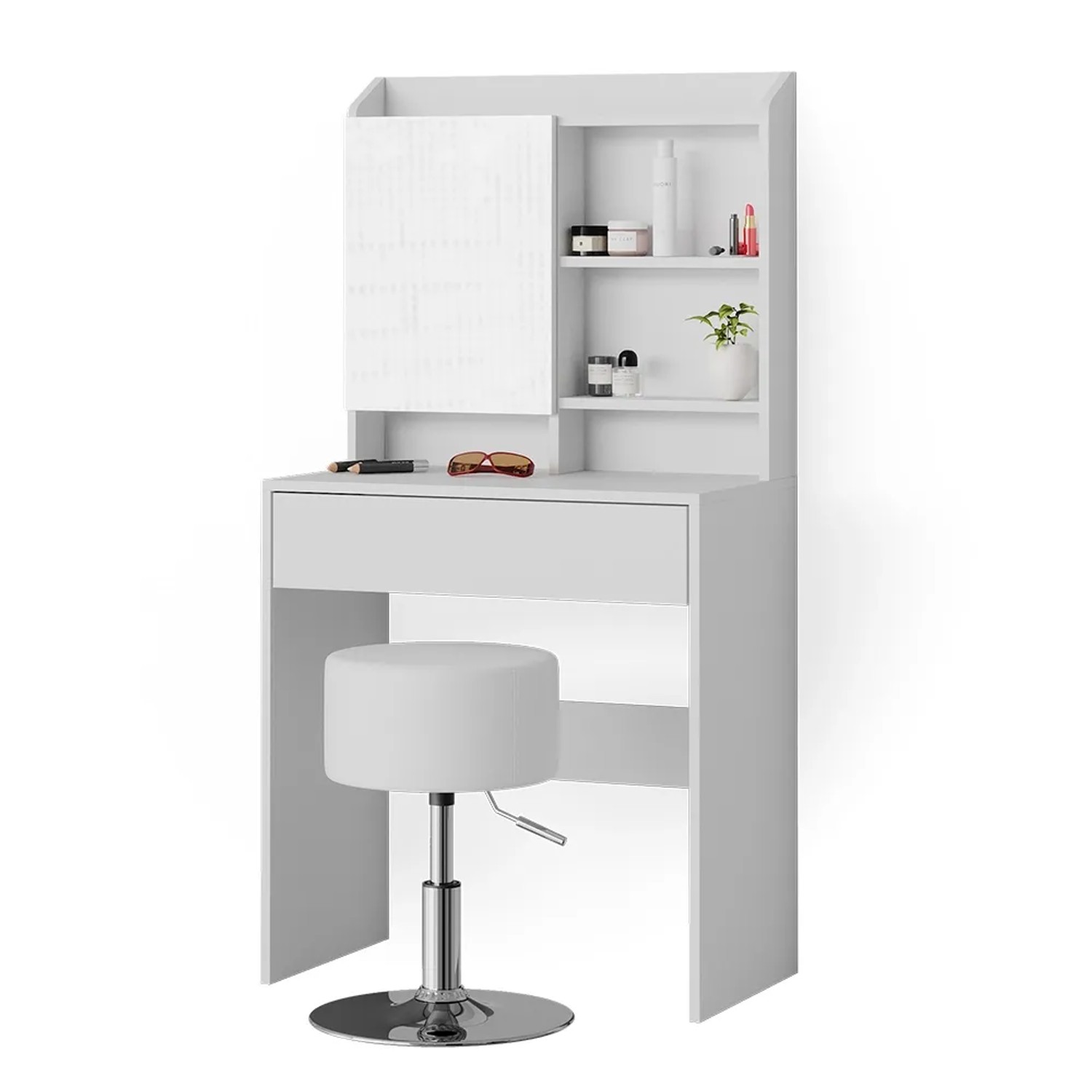 Weißer Vicco Schminktisch Laura (70 cm) mit Hocker und Spiegel.