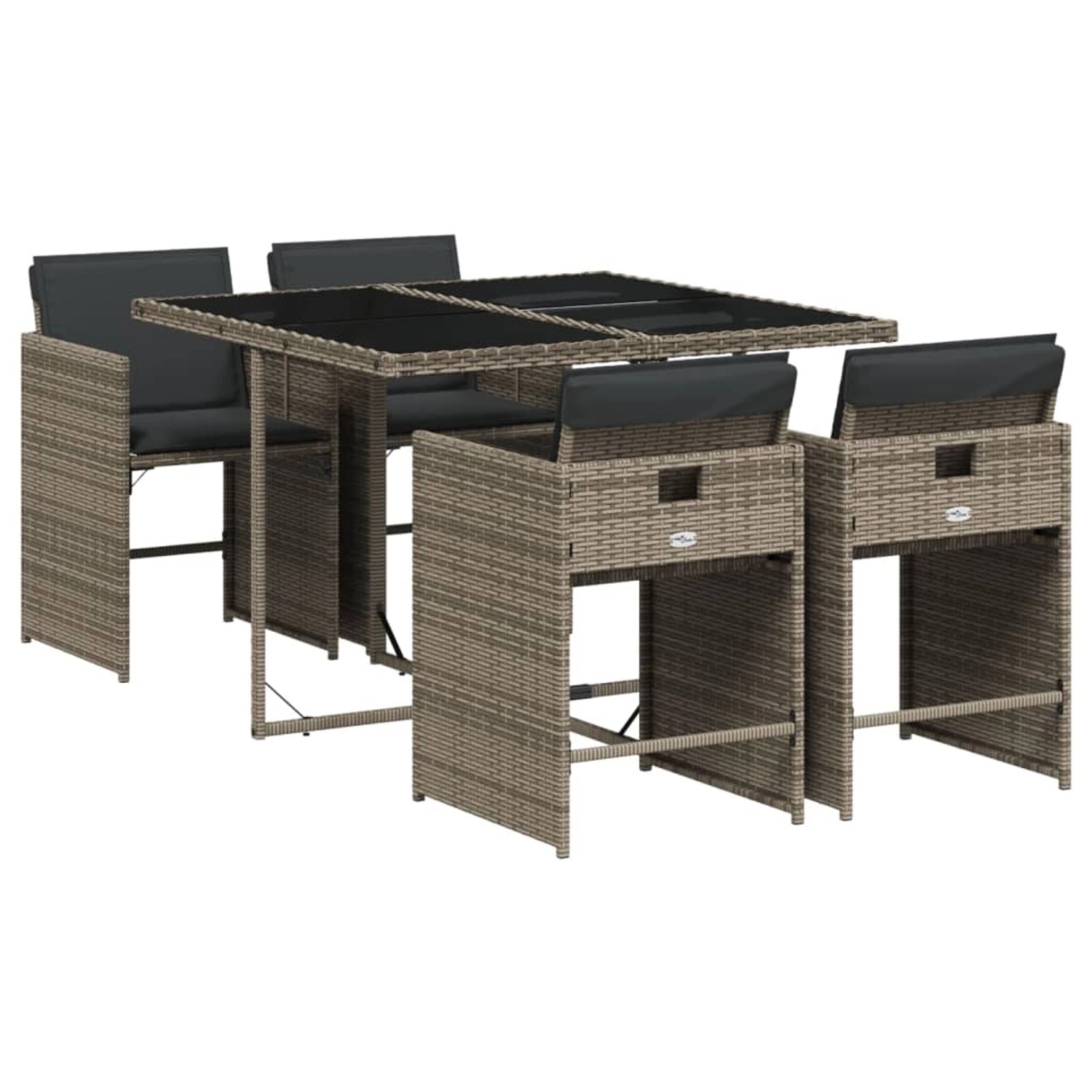 vidaXL 5-tlg Garten-Essgruppe mit Kissen Grau Poly Rattan Modell 99