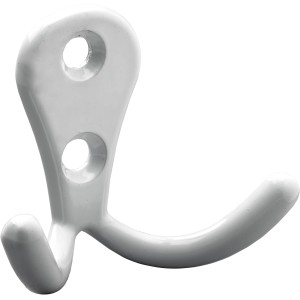 Weißer Hettich Mantelhaken aus Zinkdruckguss, 44x54x24 mm, zur Wandmontage.