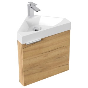 Posseik Eckbadmöbel Delta Slimline Eiche Gold mit Softclose für Gäste-WC.