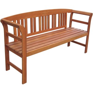 Gartenbank Harland 3-Sitzer aus Eukalyptusholz mit Rosen-Schnitzerei in der Rückenlehne.