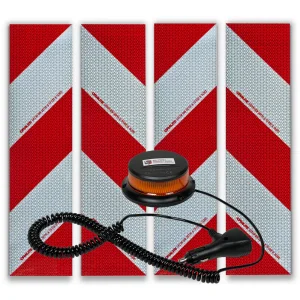 UvV Set: Kfz Warnmarkierung mit 4 Klebefolien und LED Blitzer mit Magnetfuß.