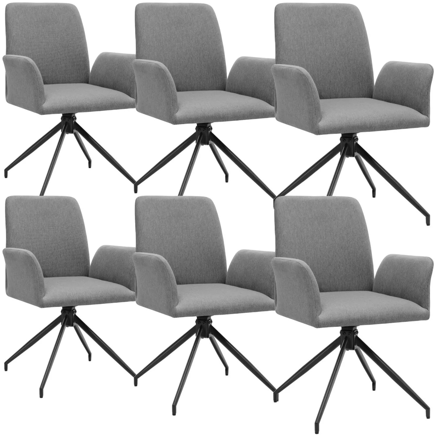 Tectake Drehbarer Armlehnstuhl Daya Robuster Webstoff Gepolstert 360° Drehbar Höhenverstellbare Kunststofffüße 6Er Set 58 X 55 50 X 87 Cm