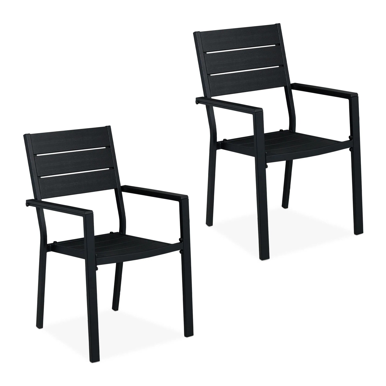 Relaxdays Gartenstuhl 2er Set Stahl HDPE Schwarz Armlehnen 90 cm x 53,5 cm x 59 cm je 5 kg