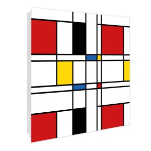 Banjado Schlüsselkasten mit Glasfront, 30x30cm, weiß, mit rot-gelb-blauem Motiv und 50 Haken.
