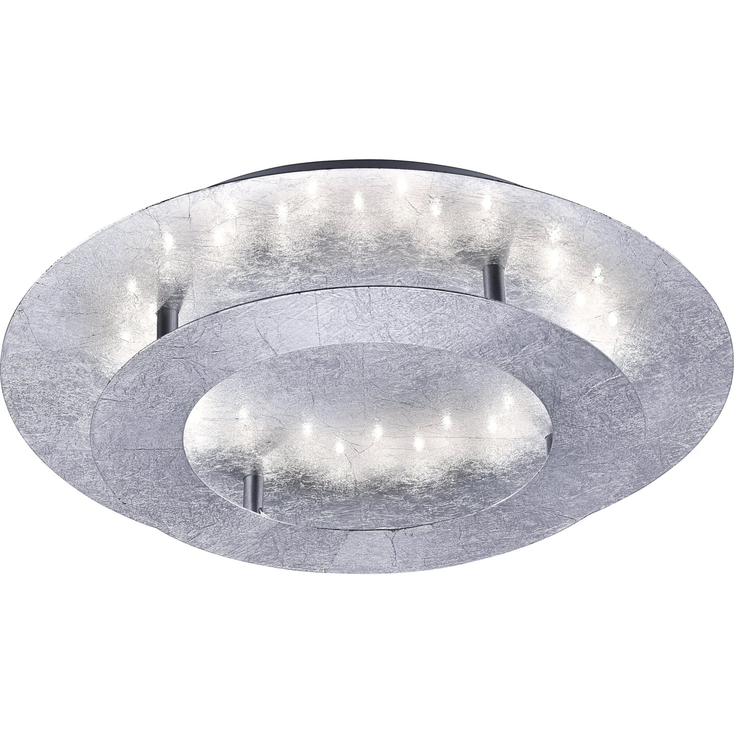 Silberne LED-Deckenleuchte Nevis von Paul Neuhaus, Ø 40 cm, warmweißes Licht.