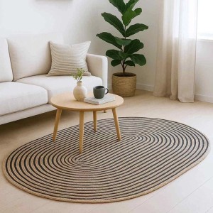 Ovaler vidaXL Teppich aus Jute in Natur und Schwarz, 205x305 cm. Handgewebter Teppich.