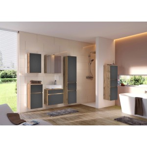 Held Möbel Badmöbel-Set Bari, 60 cm, matt Grau-Wotaneiche, mit Spiegelschrank und Unterschrank.