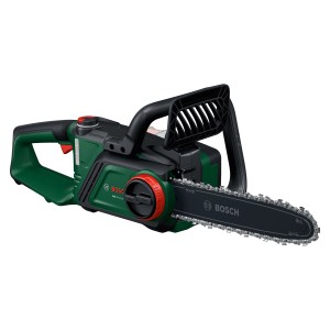 Bosch Akku-Kettensäge PKE18V-30-28 mit Akku und Ladegerät.