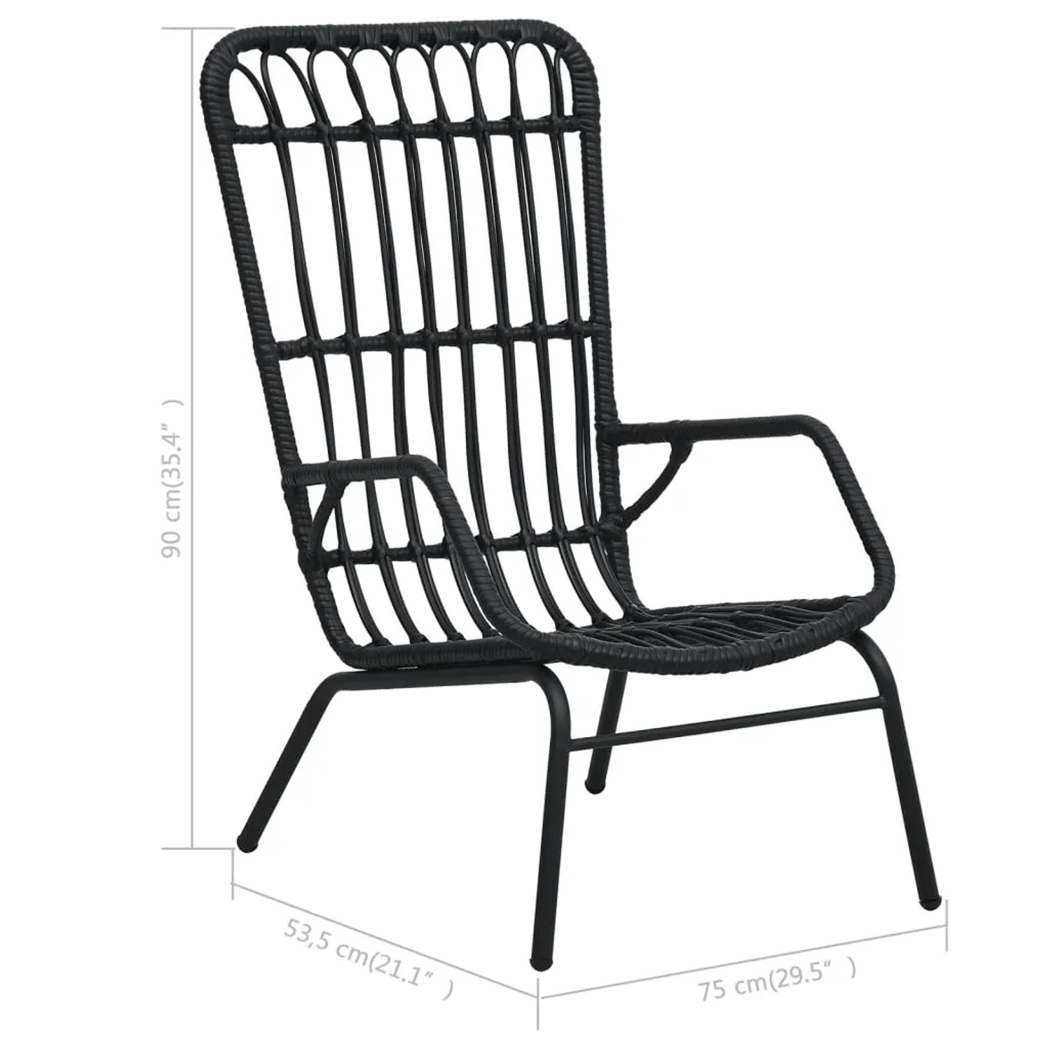 Schwarzer Gartenstuhl aus Poly Rattan von vidaXL für Terrasse und Garten.