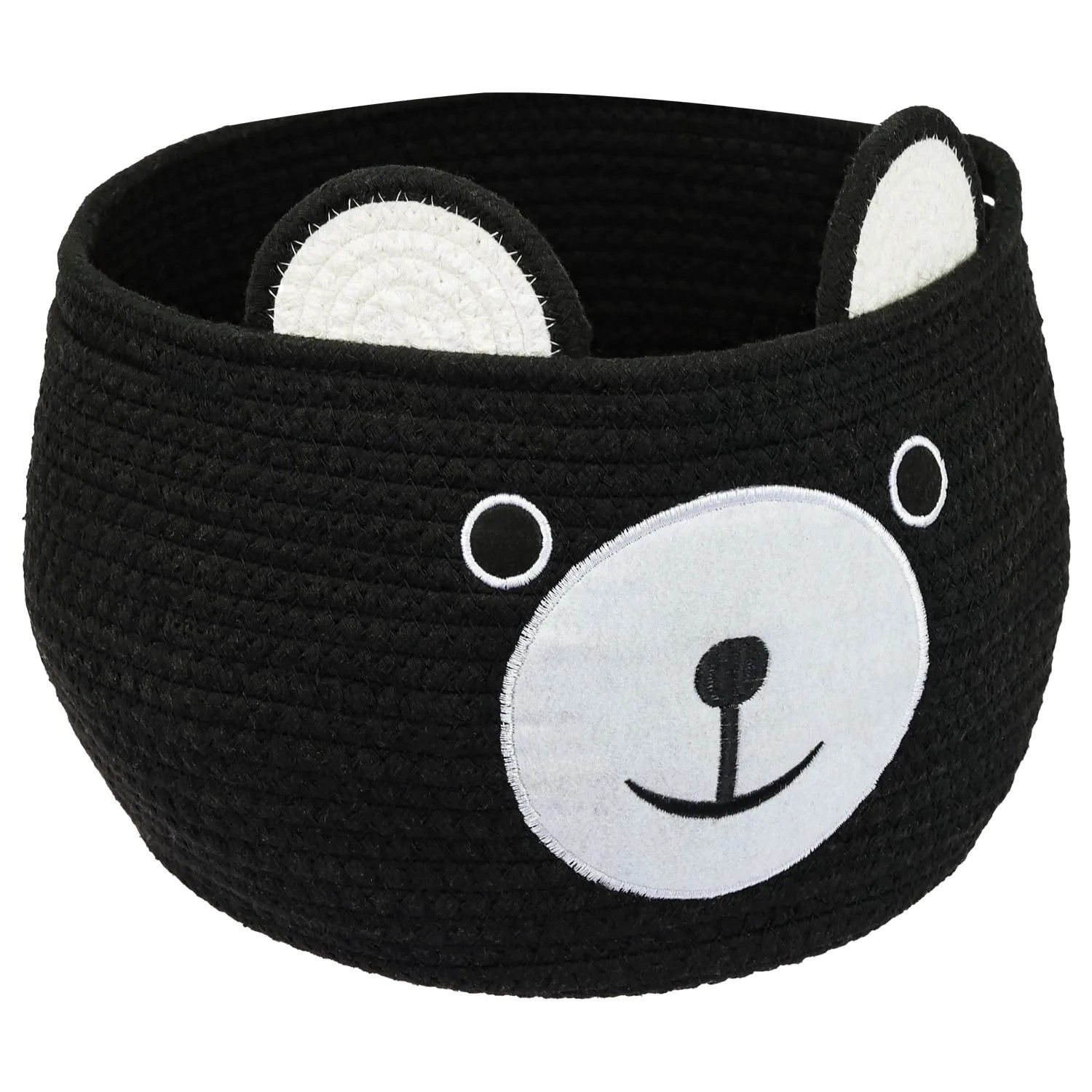 HMF 39021-30CM-02 Aufbewahrungskorb Versteckten Griffen Korb Kinderzimmer Baumwolle Bär 30 x 24 cm Schwarz
