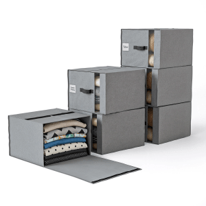 Björn&Schiller Aufbewahrungstaschen Set, 6 graue Leinenboxen für Kleidung, 39x36x26 cm.