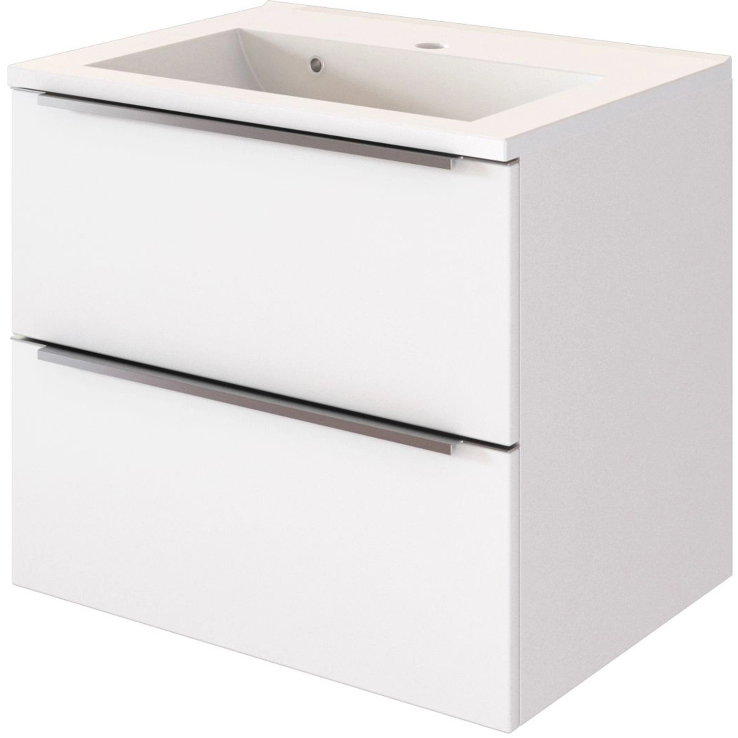 Held Möbel Waschtisch-Set Monza, 60 cm, matt Weiß mit zwei Auszügen und Mineralgussbecken.