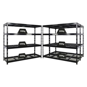 PROREGAL Schwerlastregal Rhino, 3er Set, schwarz, mit 4 Gitterrost-Ebenen und 500kg Fachlast.