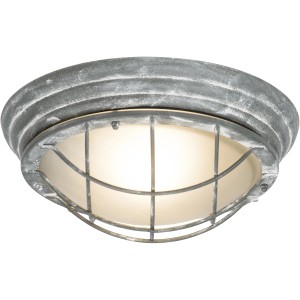 Betongraue Brilliant Olena Wandleuchte für den Außenbereich mit Metallgitter.