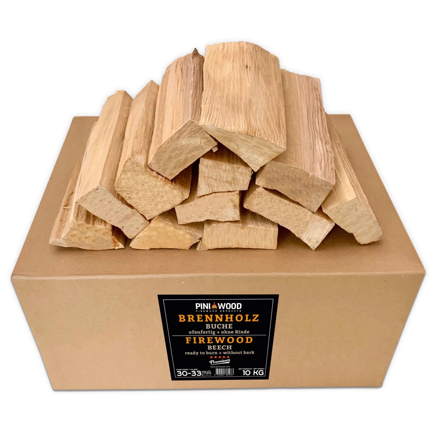 PINI Grillholz 10 Kg OHNE RINDE Buche Brennholz 30-33 cm für Pizzaofen Grill Smoker Kamin Feuerschale