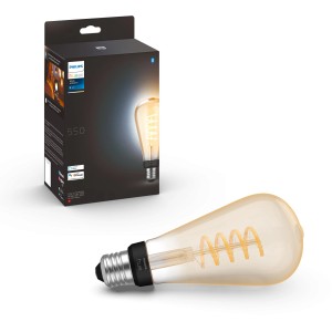 Philips Hue Filament Lampe E27 ST72, 550 lm, warmweiß bis kaltweiß, mit Retro-Look und Verpackung.