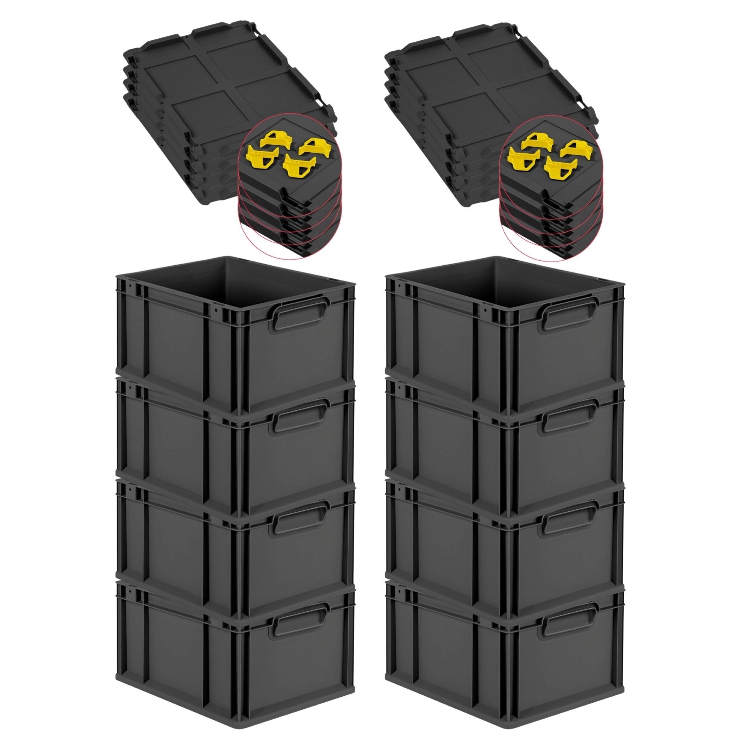 PROREGAL SuperSparSet 8x Eurobox Nextgen Grip Mit Auflagedeckel Und Gelben günstig online kaufen