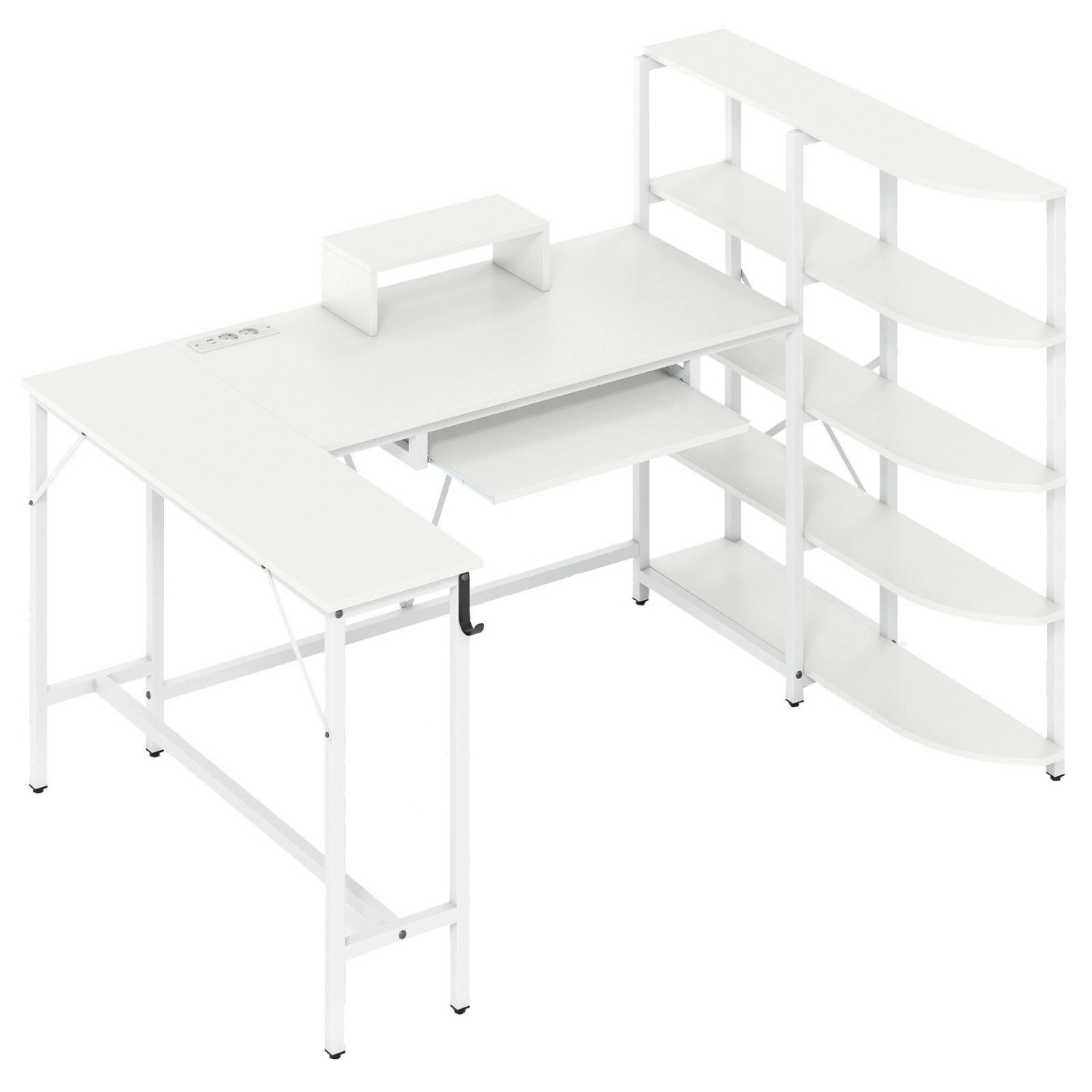 Costway Schreibtisch L-Form mit Ladestation & Bücherregal Weiß günstig online kaufen
