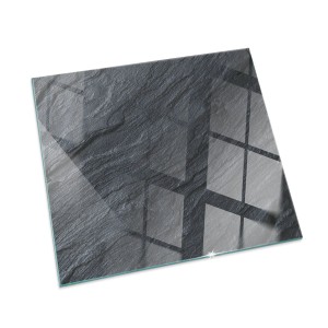 Tulup Glasplatte für Kamin Steinoberflächenstruktur Glasplatte unter Kamin Quadrat 50x50 cm Schwarz Glasplatte für Kamin Funkenschutzplatte aus Glas