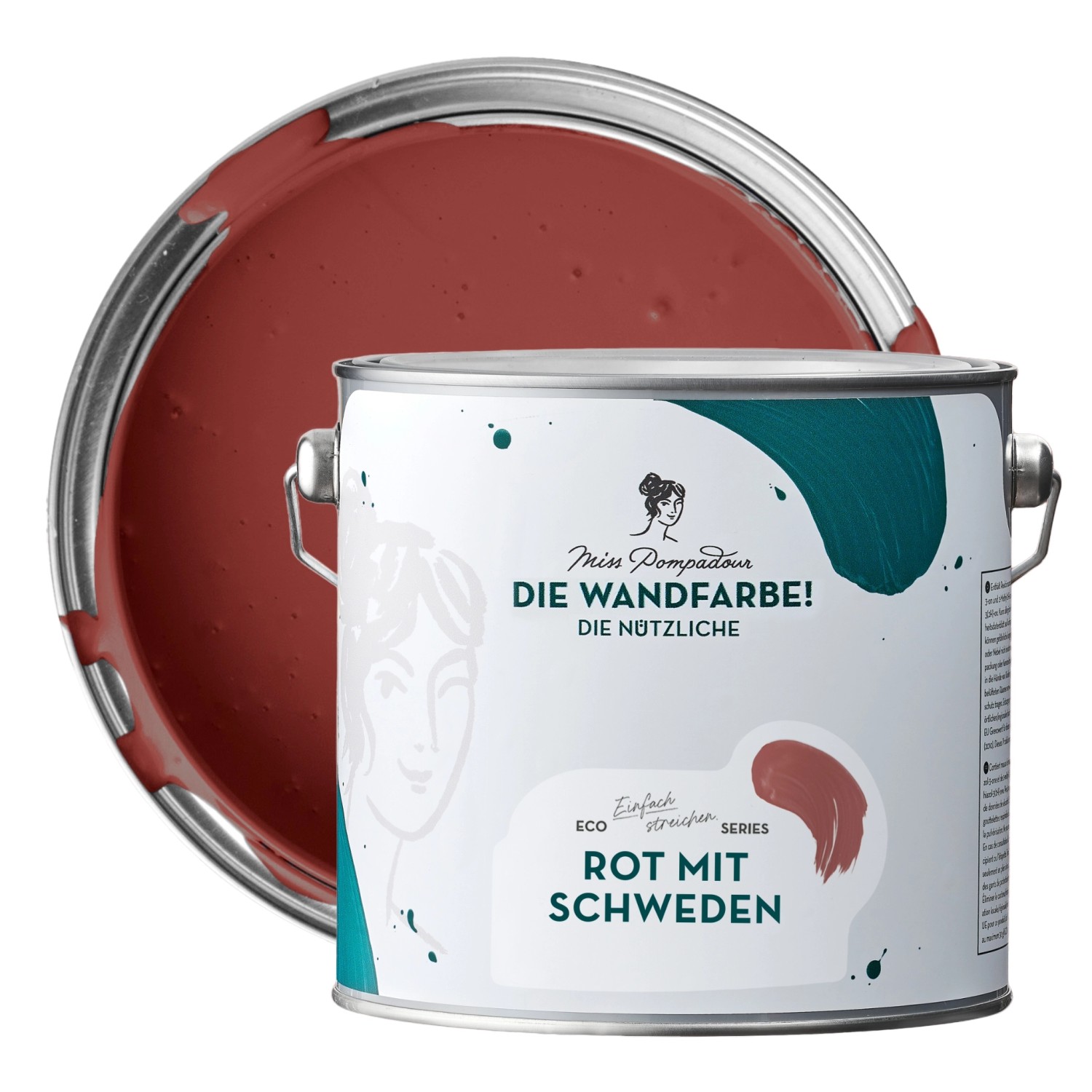 MissPompadour Abwaschbare Wandfarbe Rot mit Schweden 2,5L Hochdeckend Scheuerbeständig