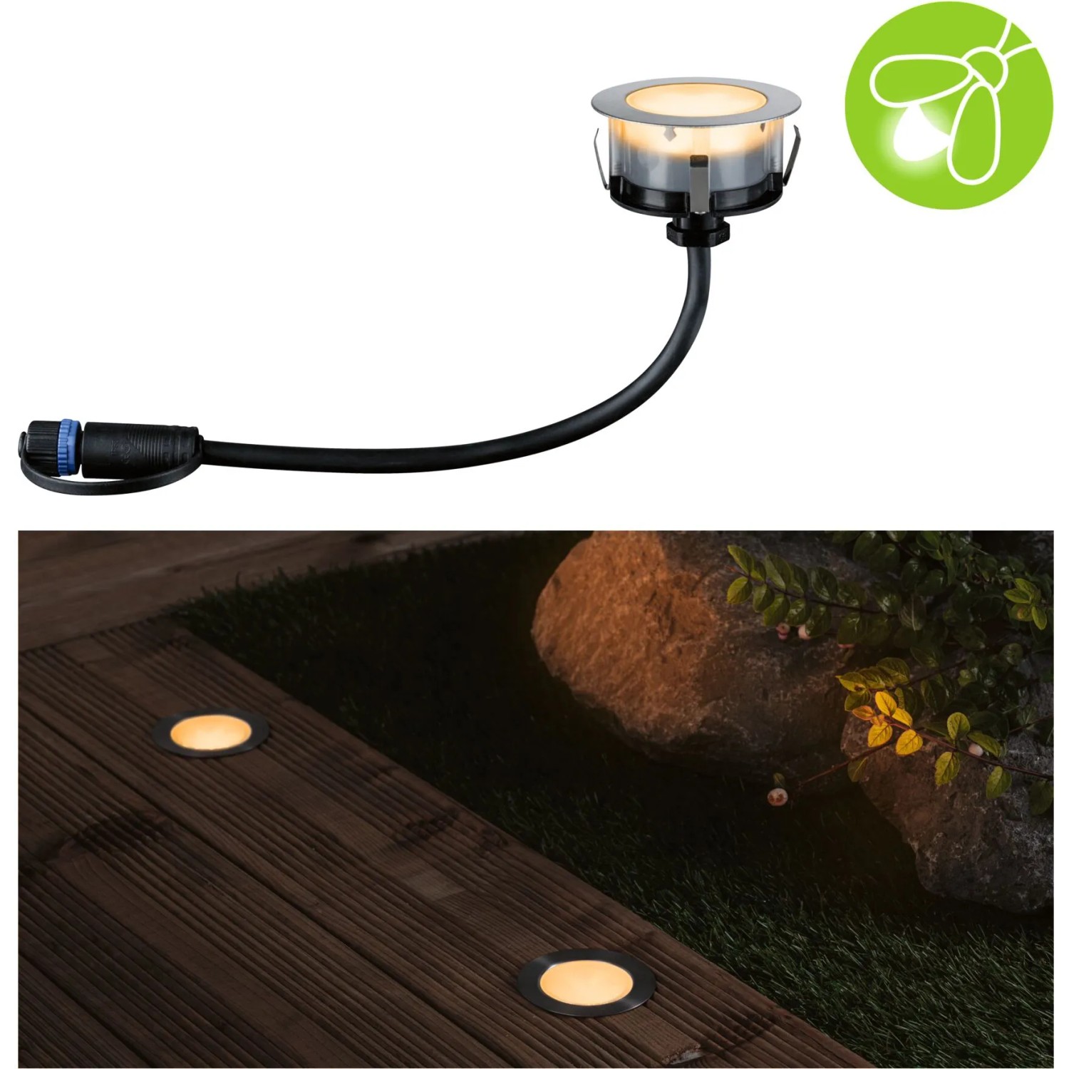 Paulmann LED Bodeneinbaustrahler Floor Plug & Shine, Ø 7cm, warmweißes Licht, insektenfreundlich.