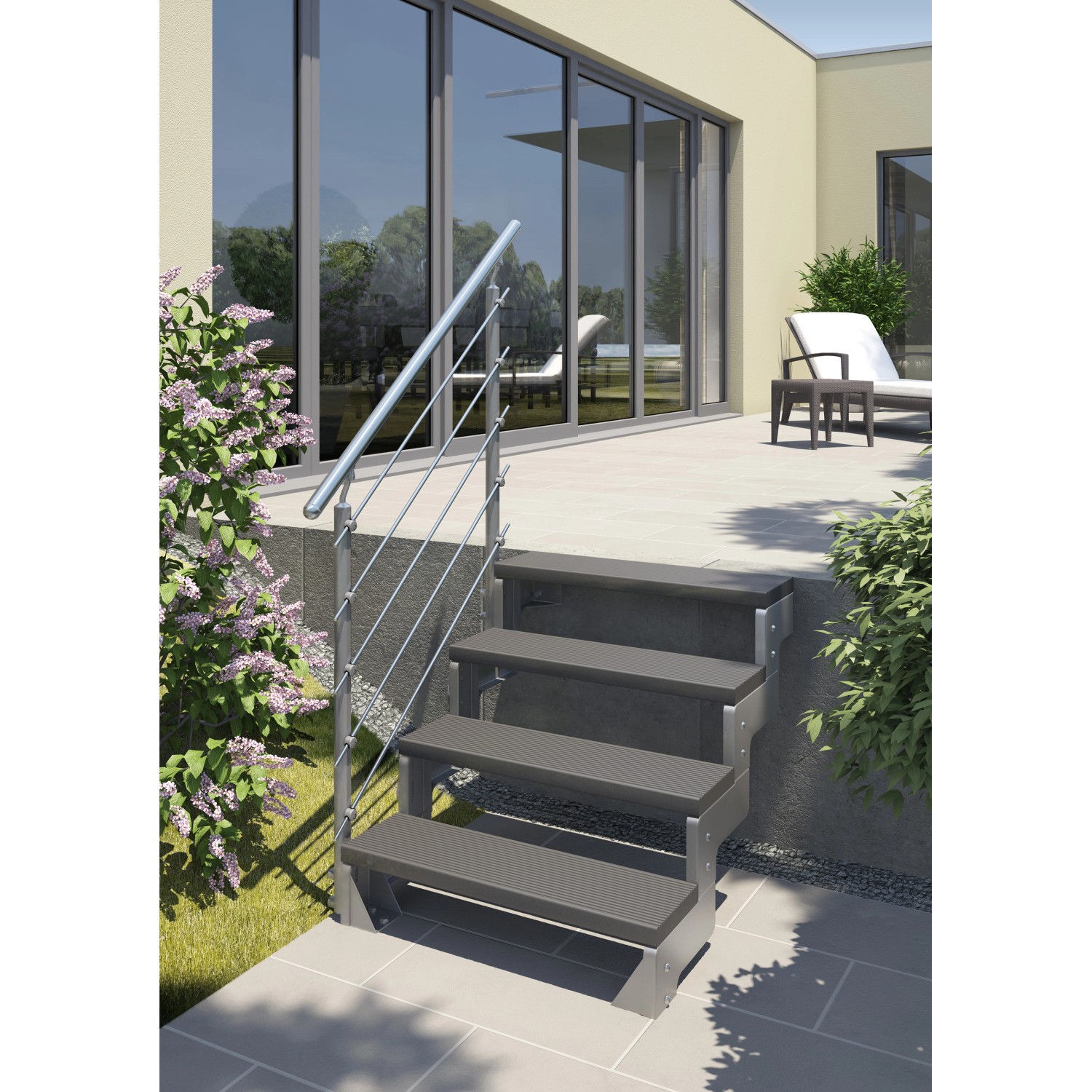 3-Stufen Standtreppe Schwarz - 18cm Stufenhöhe, 90cm Breite, Rutschfest & CE-zertifiziert