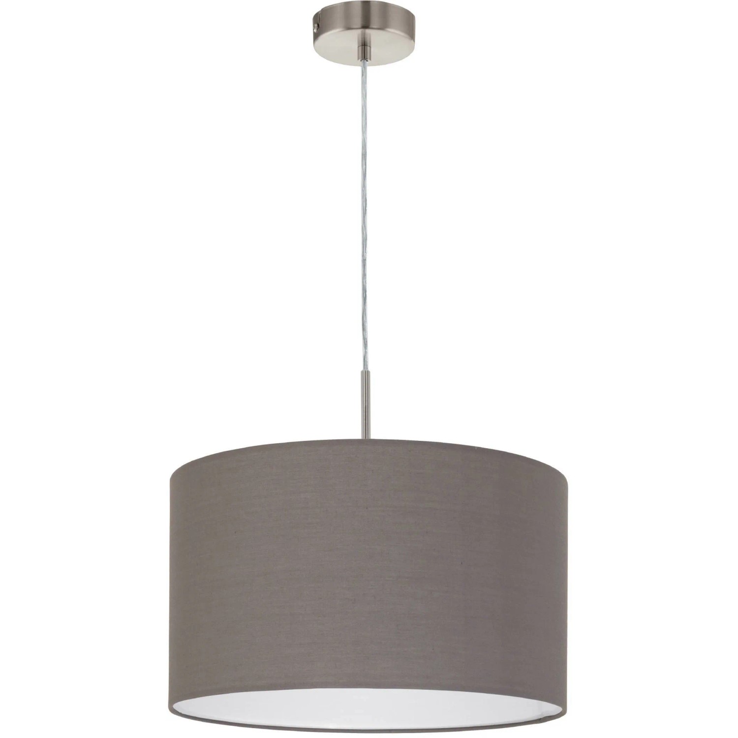 Moderne Eglo Hängeleuchte Pasteri mit anthrazit-braunem Stoffschirm, Ø 38 cm, für E27 Leuchtmittel.