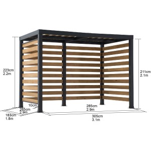 Sunjoy Pergola Marao aus Stahl, 313x191 cm, schwarz, mit Holzlamellen als Sichtschutz.