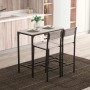 Modernes 3-teiliges Bartisch-Set: Tisch und 2 Hocker aus MDF in Naturholz-Optik mit schwarzem Metallgestell.
