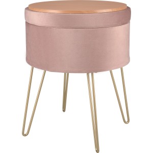 Rosa Sitzhocker Blush Bordeaux mit Stauraum, Samtbezug und goldenem Metallgestell.