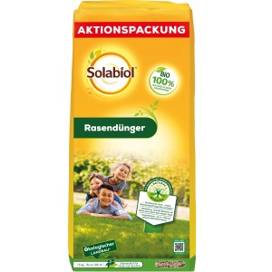 Solabiol Rasendünger Aktionspackung, 15 kg Sack für dichten, grünen Rasen.
