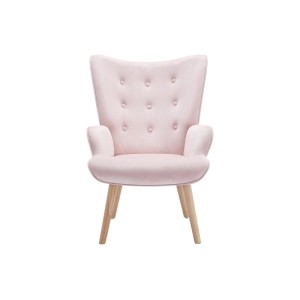 Rosa Samt-Sessel Vately mit gerader Rückenlehne, Knopfheftung und Holzbeinen. Skandinavisches Design.