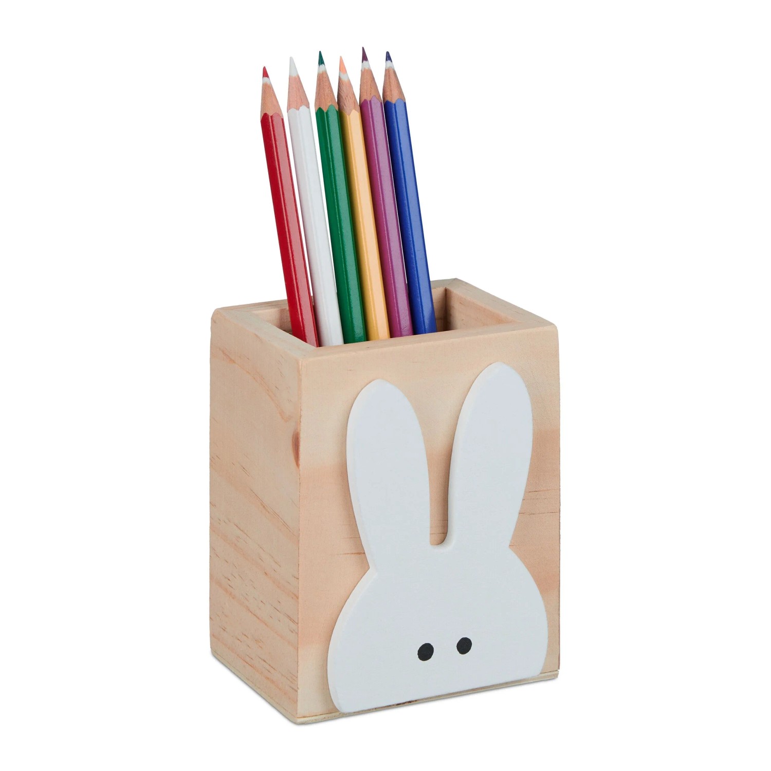 Relaxdays Stiftehalter Kiefernholz Natur Weiß 10 cm x 8 cm x 6 cm 110 g