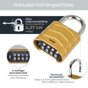HMF 3508-23 Zahlenschloss Mit 4-Stelligem Code Aus Aluminiumlegierung 56x26x87 mm Sicherheits Schloss Gold