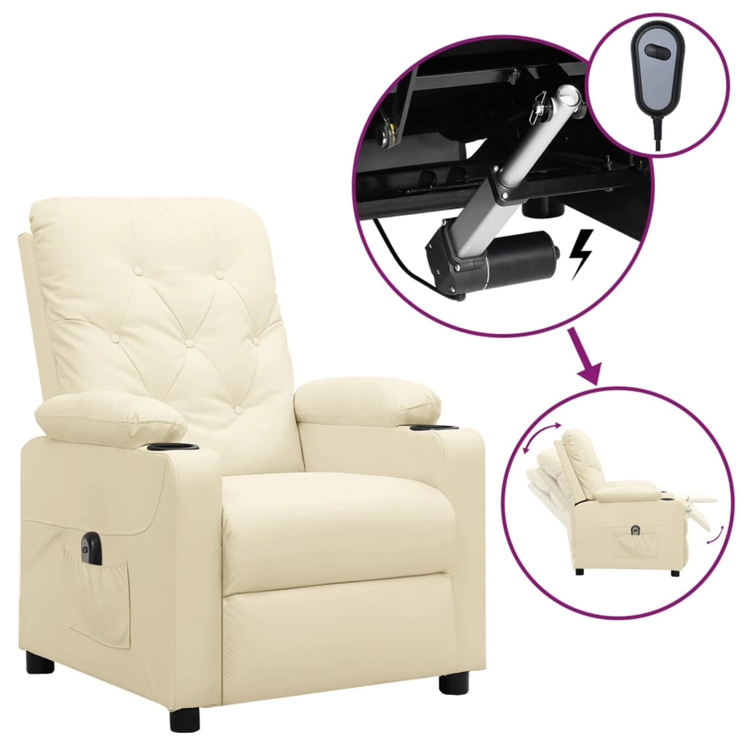 vidaXL Relaxsessel Elektrisch Creme Kunstleder 3098866 günstig online kaufen