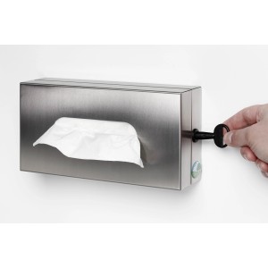 PROREGAL Halterung Für Handschuhe Handtuchbox 1 Fach Geschlossen Mit Schloss Wandhalterung HxBxT 7,5 x 26 x 14 cm Edelstahl Silber