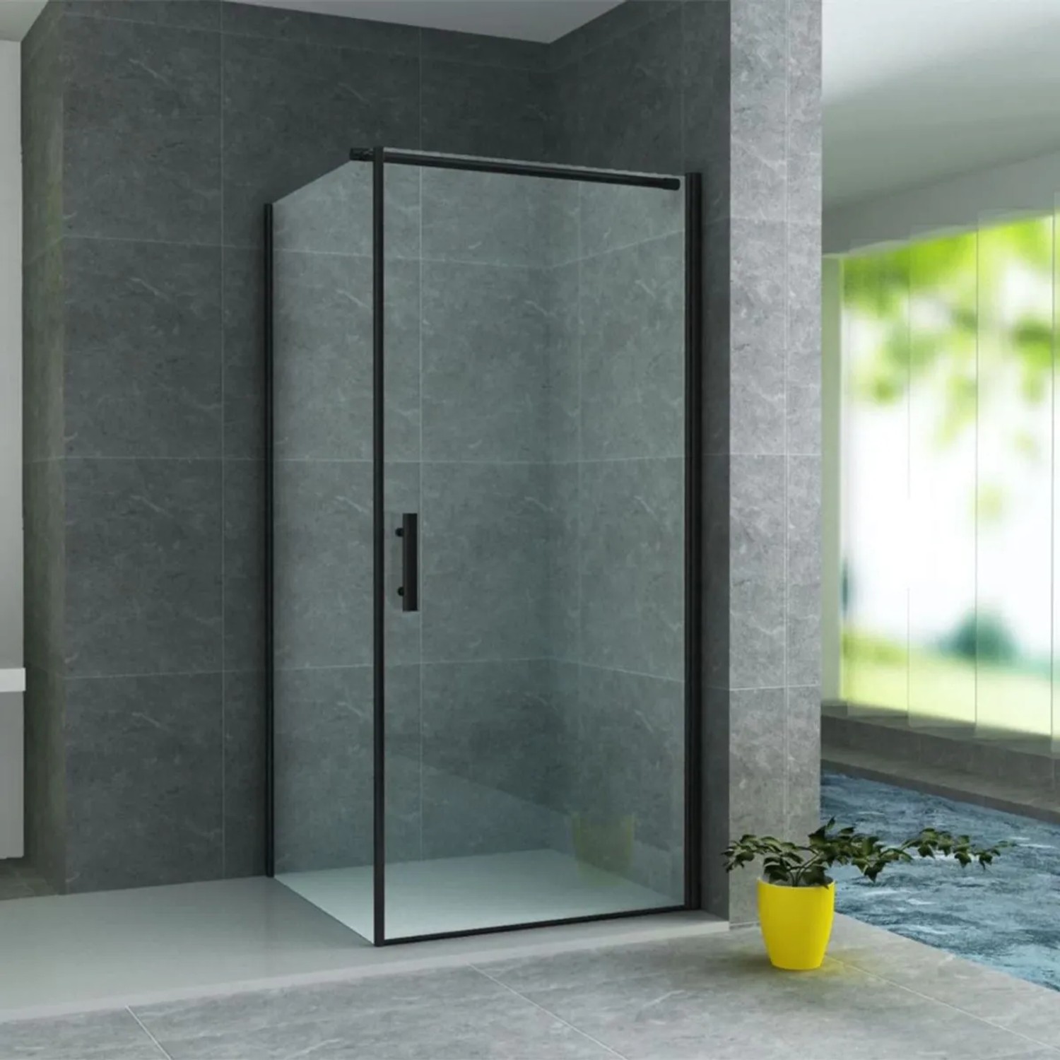 Belvit Duschkabine Drehtür 6 mm Sicherheitsglas Matt Schwarz mit Seitenwand 80x80x190 cm