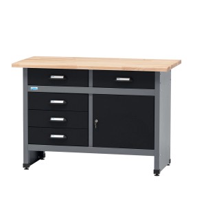 Küpper Werkbank mit Tür und 5 Schubladen, schwarz-hellgrau, FSC®-zertifiziert.